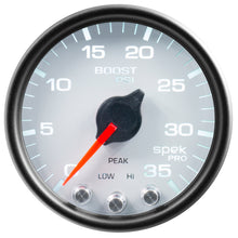 画像をギャラリービューアに読み込む, Autometer Spek-Pro Gauge Boost 2 1/16in 35psi Stepper Motor W/Peak &amp; Warn White/Black