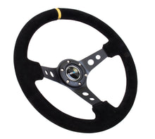 画像をギャラリービューアに読み込む, NRG Reinforced Steering Wheel (350mm / 3in. Deep) Blk Suede w/Circle Cut Spokes &amp; Single Yellow CM