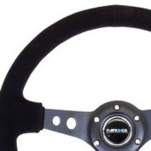 画像をギャラリービューアに読み込む, NRG Reinforced Steering Wheel (350mm / 3in. Deep) Blk Suede/Blk Stitch w/Black Circle Cutout Spokes