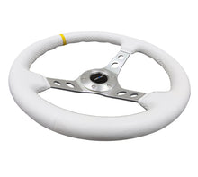 画像をギャラリービューアに読み込む, NRG Reinforced Steering Wheel (350mm / 3in. Deep) White Leather w/Silver Spoke &amp; Single Yellow Mark