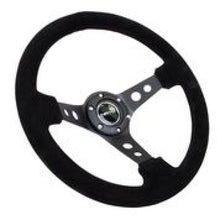 画像をギャラリービューアに読み込む, NRG Reinforced Steering Wheel (350mm / 3in. Deep) Blk Suede/Blk Stitch w/Black Circle Cutout Spokes