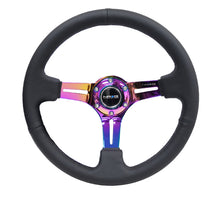 画像をギャラリービューアに読み込む, NRG Reinforced Steering Wheel (350mm / 3in. Deep) Blk Leather/Blk Stitch w/Neochrome Slits