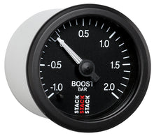 画像をギャラリービューアに読み込む, Autometer Stack 52mm -1 to +2 Bar T-Fitting 0.187in Barb (M) Mechanical Boost Pressure Gauge - Black