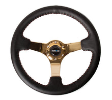 画像をギャラリービューアに読み込む, NRG Reinforced Steering Wheel (350mm / 3in. Deep) Blk Leather/Red BBall Stitch w/4mm Gold Spokes