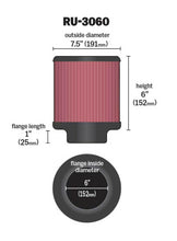 画像をギャラリービューアに読み込む, K&amp;N Universal Rubber Filter 6in Flange ID / 7.5in OD / 6in Height / Round Straight