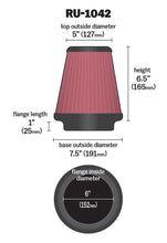 画像をギャラリービューアに読み込む, K&amp;N Universal Clamp-On Air Filter 6in FLG / 7-1/2in B / 5in T / 6-1/2in H