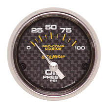 画像をギャラリービューアに読み込む, Autometer Marine Carbon Fiber 2-1/16in 100PSI Electric Oil Pressure Gauge