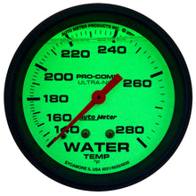 画像をギャラリービューアに読み込む, AutoMeter Gauge Wtemp 2-5/8in. 140-280 Deg. F Liq Filled Mech 4ft. Glow In Dark Ultra-Nite