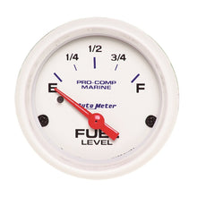 画像をギャラリービューアに読み込む, Autometer Marine White Gauge 2-1/16in Electric Fuel Level Gauge