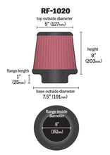 画像をギャラリービューアに読み込む, K&amp;N Universal Air Filter 6in Flange ID x 7.5in Base / 5in OD Top x 8in H