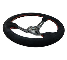 画像をギャラリービューアに読み込む, NRG Reinforced Steering Wheel (350mm / 3in. Deep) Blk Suede w/Red Stitching &amp; 5mm Spokes w/Slits