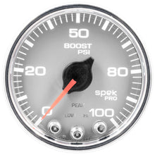 画像をギャラリービューアに読み込む, Autometer Spek-Pro Gauge Boost 2 1/16in 100psi Stepper Motor W/Peak &amp; Warn Slvr/Chrm