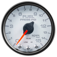 画像をギャラリービューアに読み込む, Autometer Spek-Pro Gauge Fuel Press 2 1/16in 15psi Stepper Motor W/Peak &amp; Warn Wht/Blk