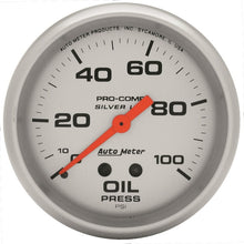 画像をギャラリービューアに読み込む, Autometer Ultra-Lite 2.625in Liquid Filled Mechanical 100 PSI Silver Oil Pressure Gauge