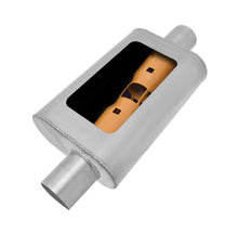 画像をギャラリービューアに読み込む, Gibson MWA Superflow Offset/Center Oval Muffler - 4x9x14in/3in Inlet/3in Outlet - Stainless