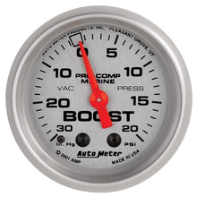 画像をギャラリービューアに読み込む, Autometer Marine Silver Ultra-Lite 2-1/16in 0-30 HG / 0-20 PSI Vacuum / Boost Gauge