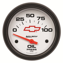 画像をギャラリービューアに読み込む, AutoMeter Gauge Oil Pressure 2-5/8in. 100PSI Electric Chevy Red Bowtie White