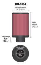 画像をギャラリービューアに読み込む, K&amp;N Filter Universal Rubber Filter 3.5in Flange ID x 5in OD x 5.625in H