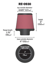 画像をギャラリービューアに読み込む, K&amp;N Universal Rubber Filter - Round Tapered 6in Base OD x 3in Flange ID x 6in H