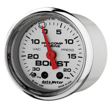 画像をギャラリービューアに読み込む, Autometer Marine Chrome Ultra-Lite 2-1/16in 0-30 HG / 0-20 PSI Vacuum / Boost Gauge