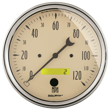 画像をギャラリービューアに読み込む, AutoMeter Gauge Speedometer 5in. 120MPH Elec. Prog. W/ Lcd Odo Antique Beige