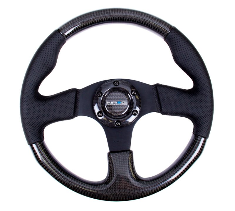 NRG Carbon Fiber Steering Wheel (315mm) Leather Trim w/Black Stitching - R70オートパーツ【公式】