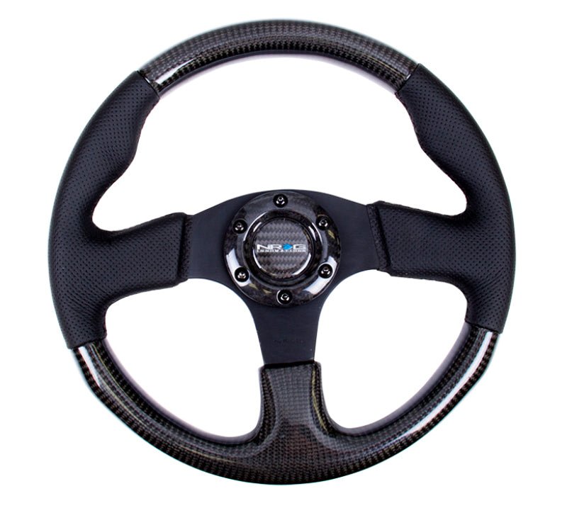 NRG Carbon Fiber Steering Wheel (315mm) Leather Trim w/Black Stitching - R70オートパーツ【公式】