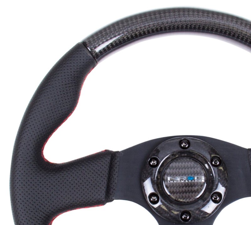 NRG Carbon Fiber Steering Wheel (315mm) Leather Trim w/Red Stitching - R70オートパーツ【公式】