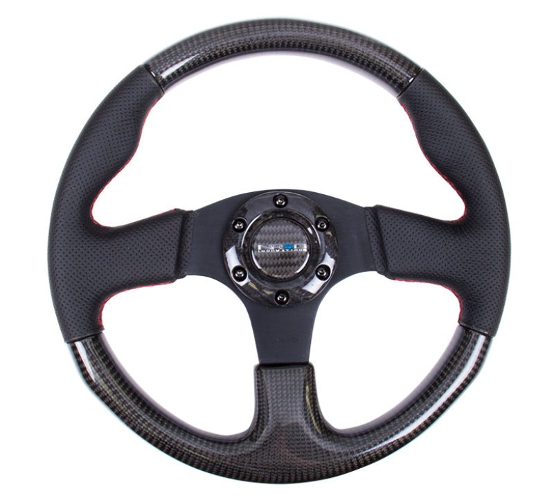 NRG Carbon Fiber Steering Wheel (315mm) Leather Trim w/Red Stitching - R70オートパーツ【公式】