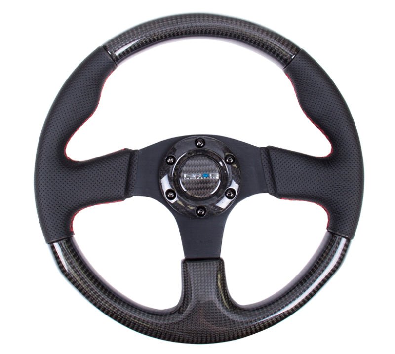 NRG Carbon Fiber Steering Wheel (315mm) Leather Trim w/Red Stitching - R70オートパーツ【公式】
