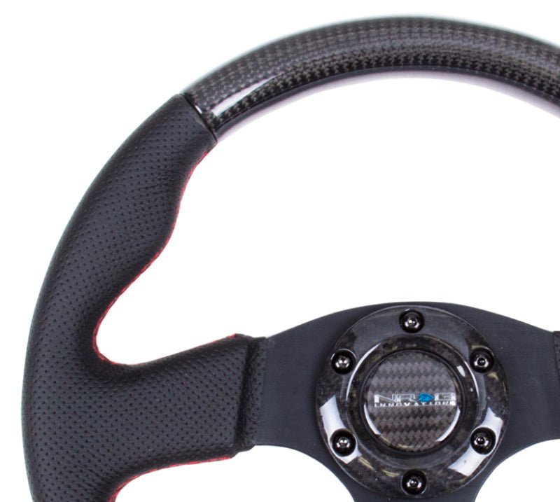 NRG Carbon Fiber Steering Wheel (315mm) Leather Trim w/Red Stitching - R70オートパーツ【公式】