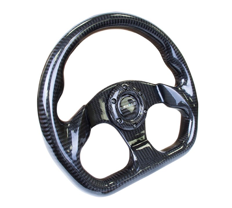 NRG Carbon Fiber Steering Wheel (320mm) Flat Bottom w/Shiny Black Carbon - R70オートパーツ【公式】