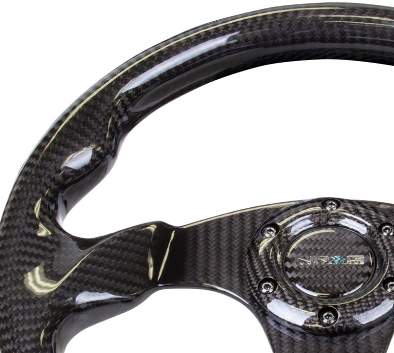 NRG Carbon Fiber Steering Wheel (320mm) Flat Bottom w/Shiny Black Carbon - R70オートパーツ【公式】