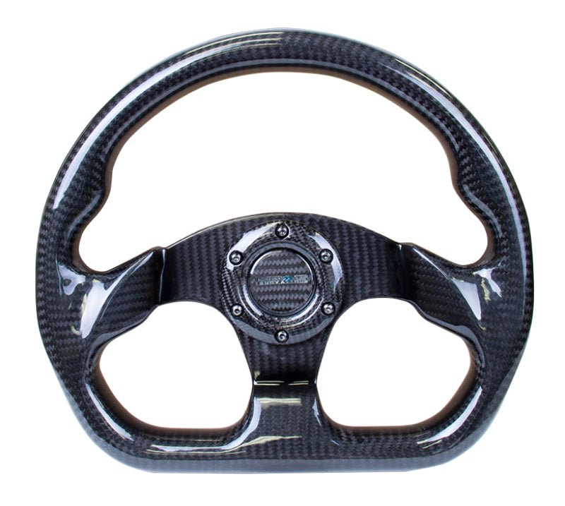 NRG Carbon Fiber Steering Wheel (320mm) Flat Bottom w/Shiny Black Carbon - R70オートパーツ【公式】