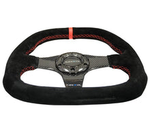 画像をギャラリービューアに読み込む, NRG Carbon Fiber Steering Wheel (320mm) Flat Btm. Blk Suede/Red Stitch w/CF Spokes &amp; Red Center Mark - R70オートパーツ【公式】