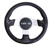 画像をギャラリービューアに読み込む, NRG Carbon Fiber Steering Wheel (350mm) Silver Frame Blk Stitching w/Rubber Cover Horn Button - R70オートパーツ【公式】