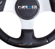 画像をギャラリービューアに読み込む, NRG Carbon Fiber Steering Wheel (350mm) Silver Frame Blk Stitching w/Rubber Cover Horn Button - R70オートパーツ【公式】