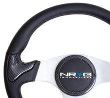 画像をギャラリービューアに読み込む, NRG Carbon Fiber Steering Wheel (350mm) Silver Frame Blk Stitching w/Rubber Cover Horn Button - R70オートパーツ【公式】
