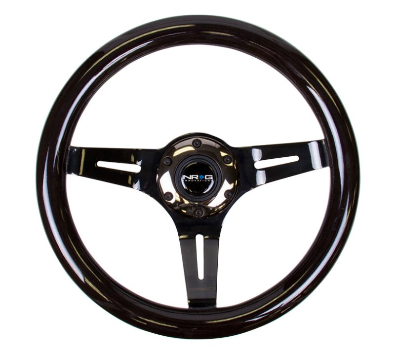 NRG Classic Wood Grain Steering Wheel (310mm) Black w/Black Chrome 3 - Spoke Center - R70オートパーツ【公式】