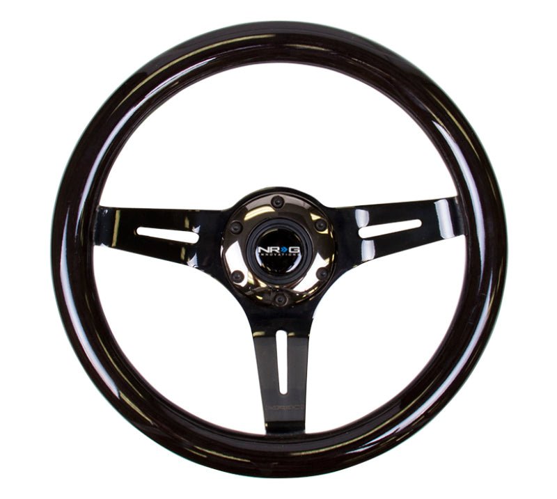 NRG Classic Wood Grain Steering Wheel (310mm) Black w/Black Chrome 3 - Spoke Center - R70オートパーツ【公式】