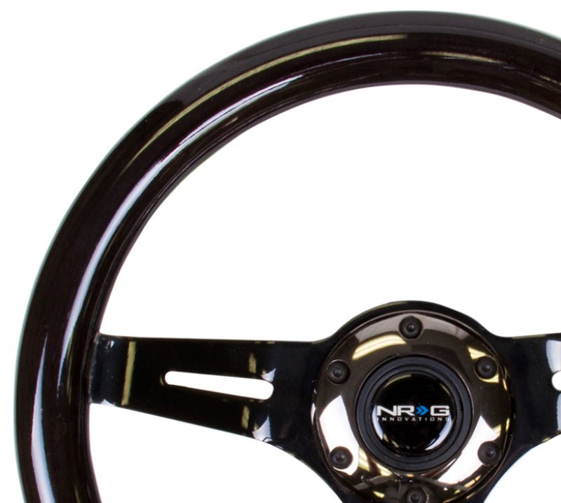 NRG Classic Wood Grain Steering Wheel (310mm) Black w/Black Chrome 3 - Spoke Center - R70オートパーツ【公式】
