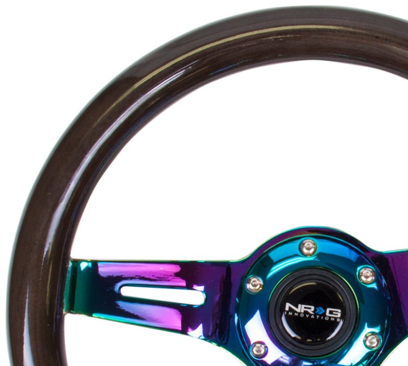 NRG Classic Wood Grain Steering Wheel (310mm) Black w/Neochrome 3 - Spoke Center - R70オートパーツ【公式】