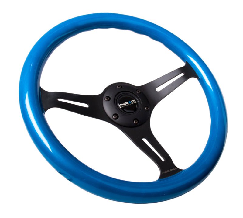 NRG Classic Wood Grain Steering Wheel (350mm) Blue Pearl/Flake Paint w/Black 3 - Spoke Center - R70オートパーツ【公式】
