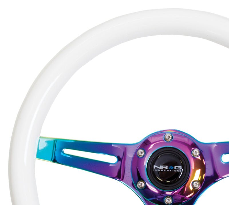 NRG Classic Wood Grain Steering Wheel (350mm) Glow - N - The - Dark Green Grip w/Neochrome 3 - Spoke Center - R70オートパーツ【公式】