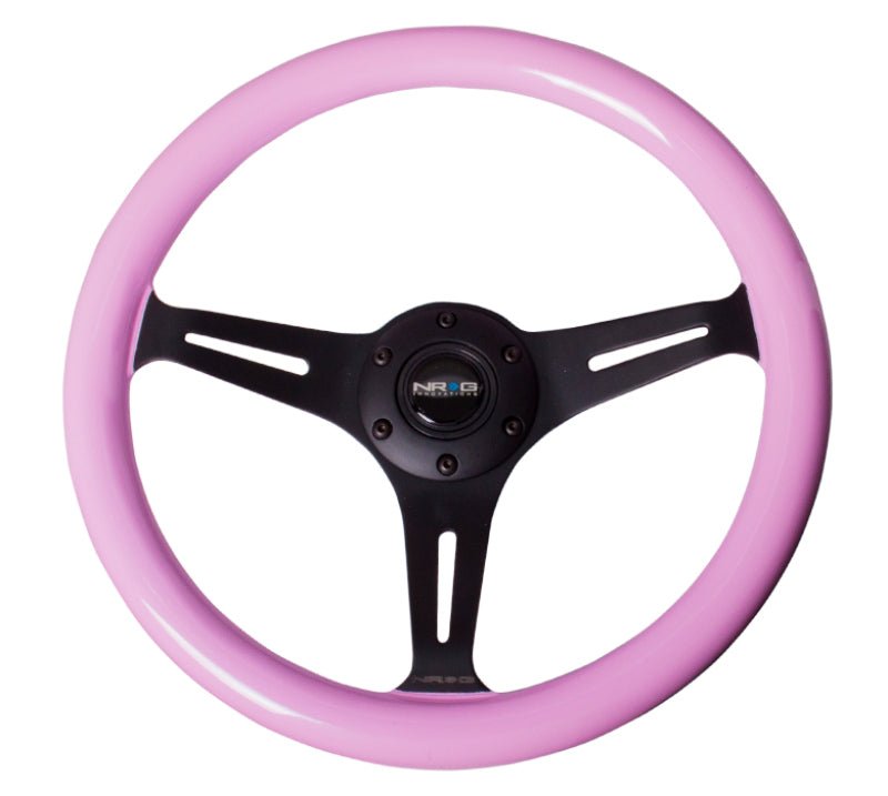 NRG Classic Wood Grain Steering Wheel (350mm) Solid Pink Painted Grip w/Black 3 - Spoke Center - R70オートパーツ【公式】
