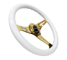 画像をギャラリービューアに読み込む, NRG Classic Wood Grain Steering Wheel (350mm) White Grip w/Chrome Gold 3 - Spoke Center - R70オートパーツ【公式】