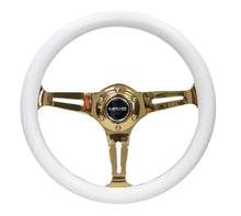 画像をギャラリービューアに読み込む, NRG Classic Wood Grain Steering Wheel (350mm) White Grip w/Chrome Gold 3 - Spoke Center - R70オートパーツ【公式】