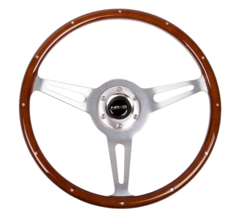 NRG Classic Wood Grain Steering Wheel (365mm) Wood w/Metal Inserts & Brushed Alum. 3 - Spoke Center - R70オートパーツ【公式】