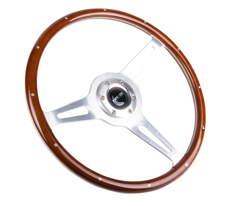 NRG Classic Wood Grain Steering Wheel (365mm) Wood w/Metal Inserts & Brushed Alum. 3 - Spoke Center - R70オートパーツ【公式】
