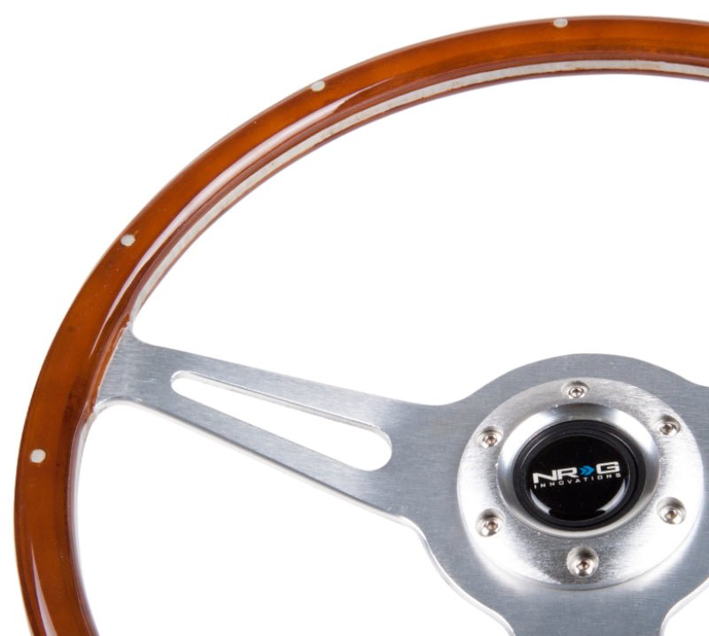 NRG Classic Wood Grain Steering Wheel (365mm) Wood w/Metal Inserts & Brushed Alum. 3 - Spoke Center - R70オートパーツ【公式】